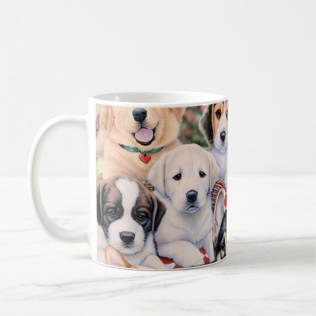 Mug en tissu avec motif de chiot vintage (Gauche)