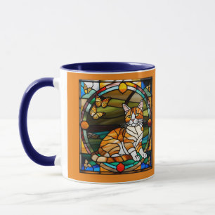 Mug en verre coloré représentant un chat orange mi