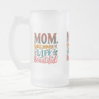 Mug en verre dépoli 16 oz - "Maman, tu fais la vie