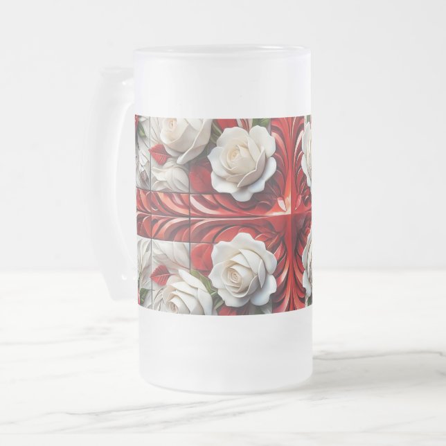 Mug en verre dépoli avec design Rose anglais (Devant gauche)