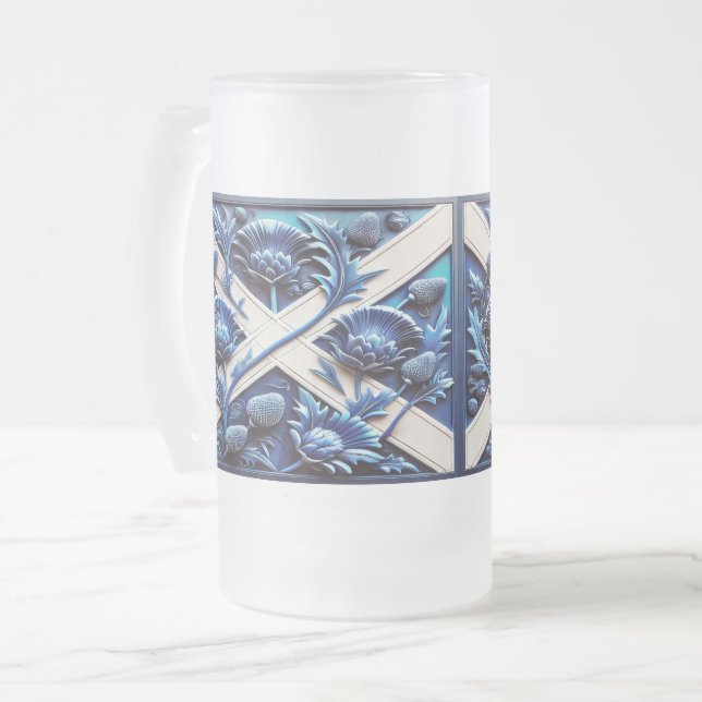 Mug en verre dépoli avec design Scottish Thistès (Devant gauche)