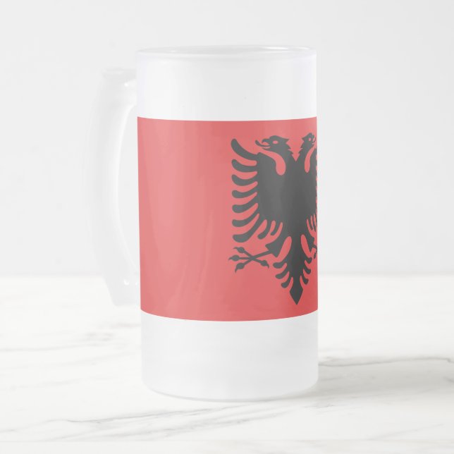 Mug en verre dépoli avec drapeau d'Albanie (Devant gauche)