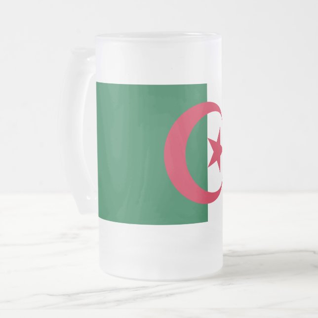 Mug en verre dépoli avec drapeau d'Algérie (Devant gauche)