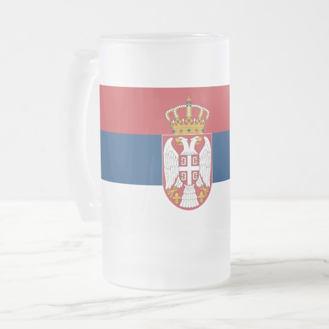 Mug en verre dépoli avec drapeau de la Serbie (Devant gauche)