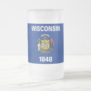 Mug en verre dépoli avec drapeau de l'État du Wisc