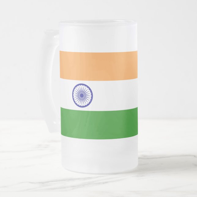 Mug en verre dépoli avec drapeau de l'Inde (Devant gauche)