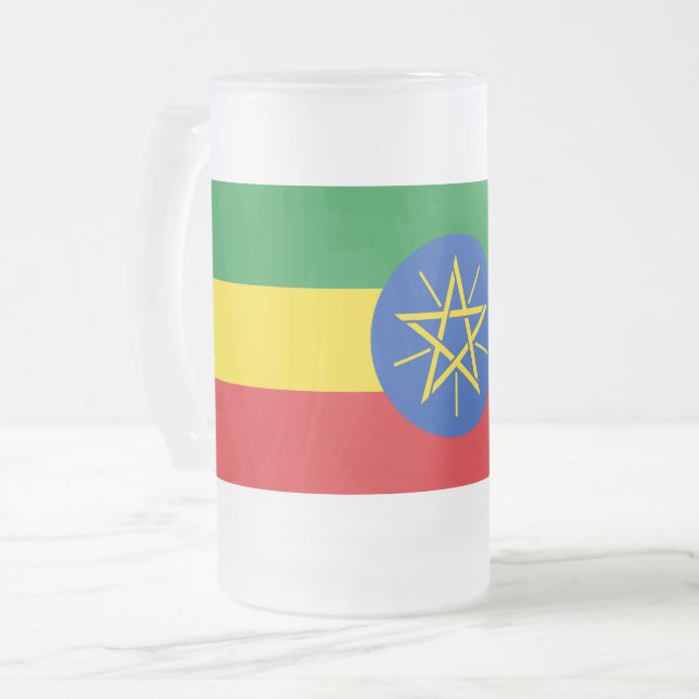 Mug en verre dépoli avec drapeau d'Ethiopie (Devant gauche)