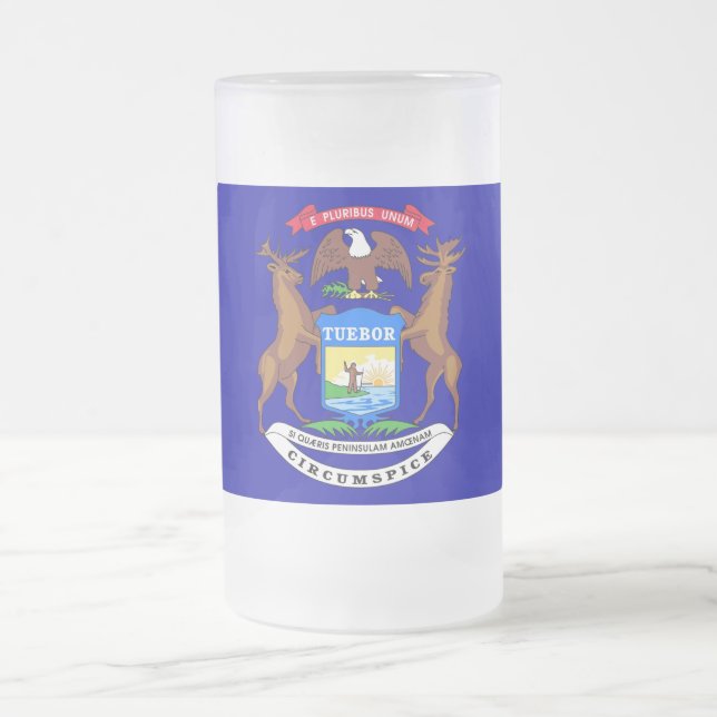 Mug en verre dépoli avec drapeau du Michigan (Centre)