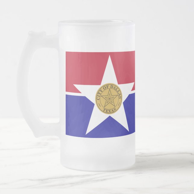 Mug en verre dépoli avec le drapeau de Dallas, USA (Gauche)