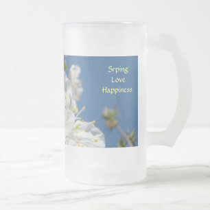 Mug en verre dépoli Bonheur Amour Printemps Fleurs