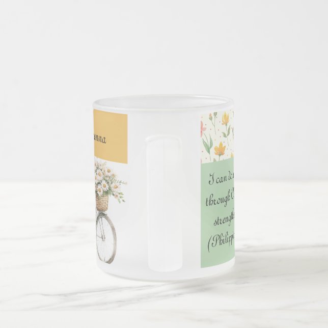 Mug en verre dépoli personnalisé - Vélo floral (Poignée)