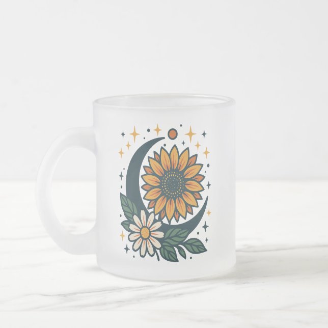 Mug en verre givré à fleurs célestes (Gauche)