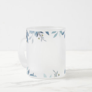 Mug en verre givré botanique bleu aquarelle