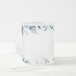 Mug en verre givré botanique bleu aquarelle