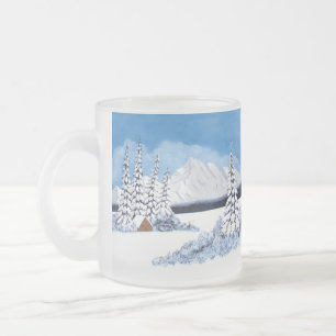 Mug en verre givré brillant d'hiver enneigé