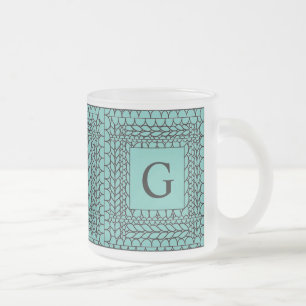 Mug en verre givré KNIT PURL TEAL + Initiale