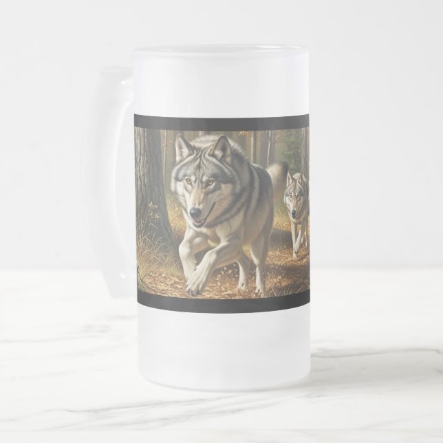 Mug en verre givré Loup style 1 (Devant gauche)
