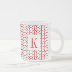 Mug en verre givré RED LINE KNIT + Initiale