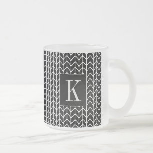 Mug en verre givré tricot noir + Initiale II