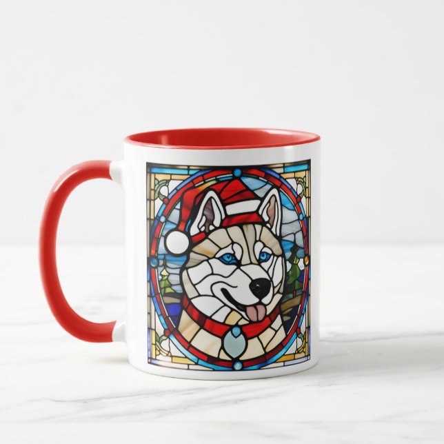 Mug en verre teinté représentant un husky sibérien (Gauche)