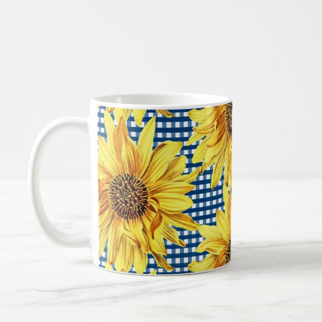 Mug En vichy bleu plaqué avec des tournesols (Gauche)