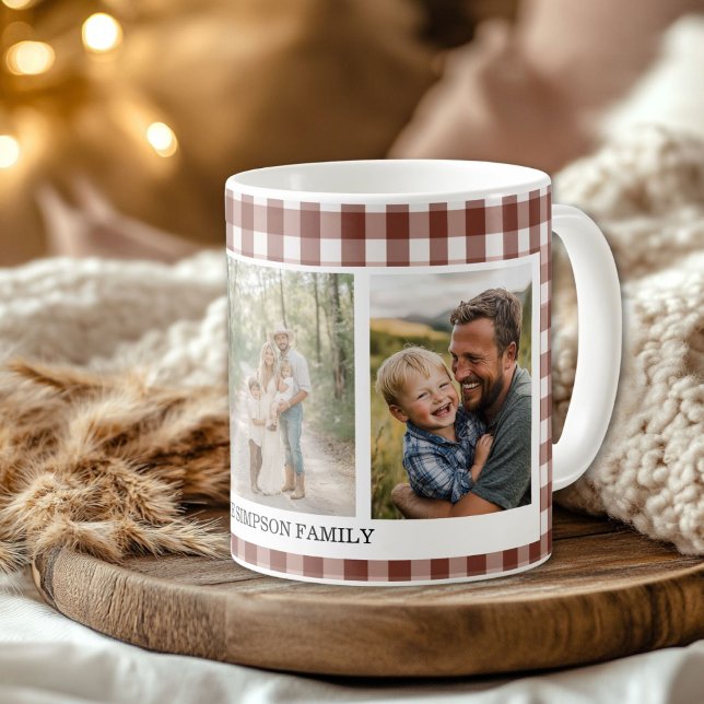 Mug En vichy Brown 3 Photo (Brown Gingham 3 Photo Coffee Mug)