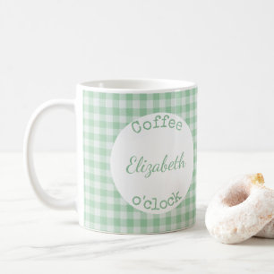 Mug En vichy en plaid vert et blanc avec nom
