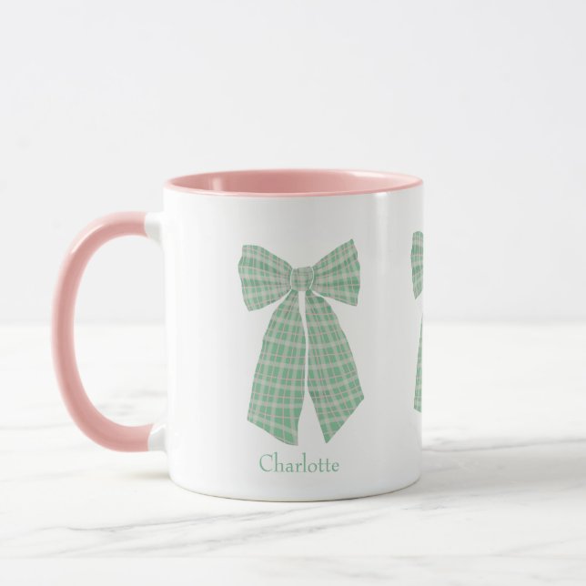 Mug En vichy vert personnalisé Romantique Coquette Bow (Gauche)