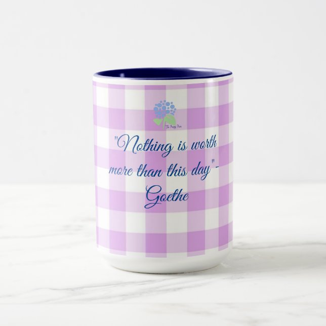 Mug en vichy violet Goethe citation (Centre)