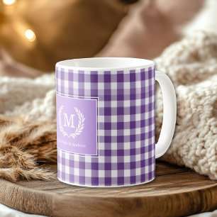 Mug En vichy violet Monogram Crest Custom