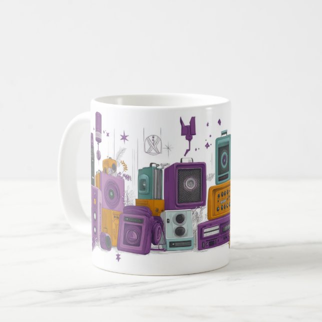 Mug Enceintes audio de style rétro entourées de roses (Devant gauche)