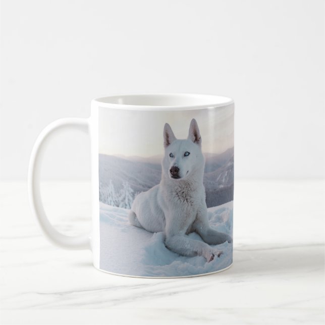 Mug Enchanter le Chien Husky Blanc dans la neige (Gauche)