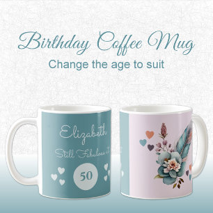 Mug Encore fabuleux à 50 ans fleuri vert rose