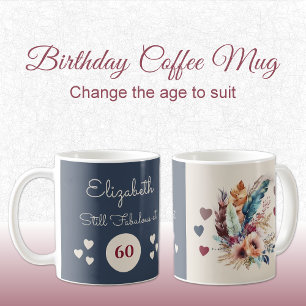 Mug Encore fabuleux à 60 ans crème florale bleue