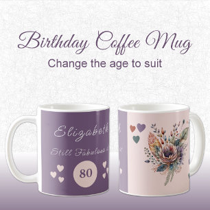 Mug Encore fabuleux à 80 ans fleuri violet rose