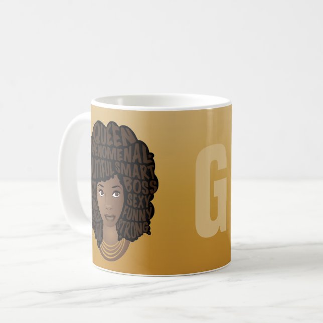 Mug Encouragez les femmes noires, l'or jaune, vos init (Devant gauche)