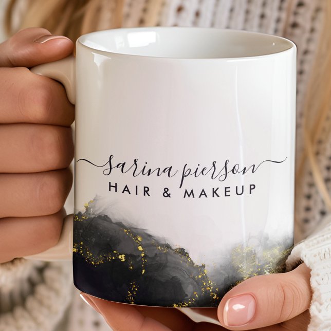 Mug Encre aquarelle liquide d'art moderne noir et or (Créateur téléchargé)