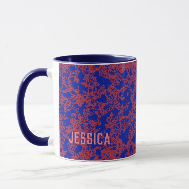 Mug Encre bleue sur rouge simple moderne (Gauche)
