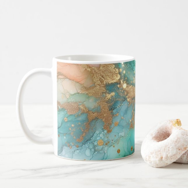 Mug encre d'alcool bleu et vert (Avec donut)
