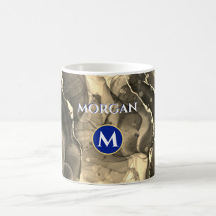 Mug Encre Liquide Tons Sépia, Monogramme & Nom