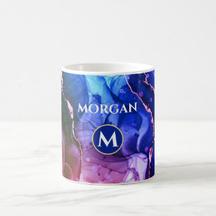 Mug Encre Liquide Violet Rouge Bleu, Monogramme & Nom