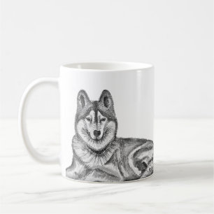 Mug Encre noire et blanche et aquarelle Siberian Husky