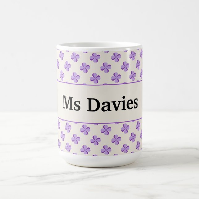 Mug End of Year Teacher Gift Retro Purple Floral Name  (Centre)
