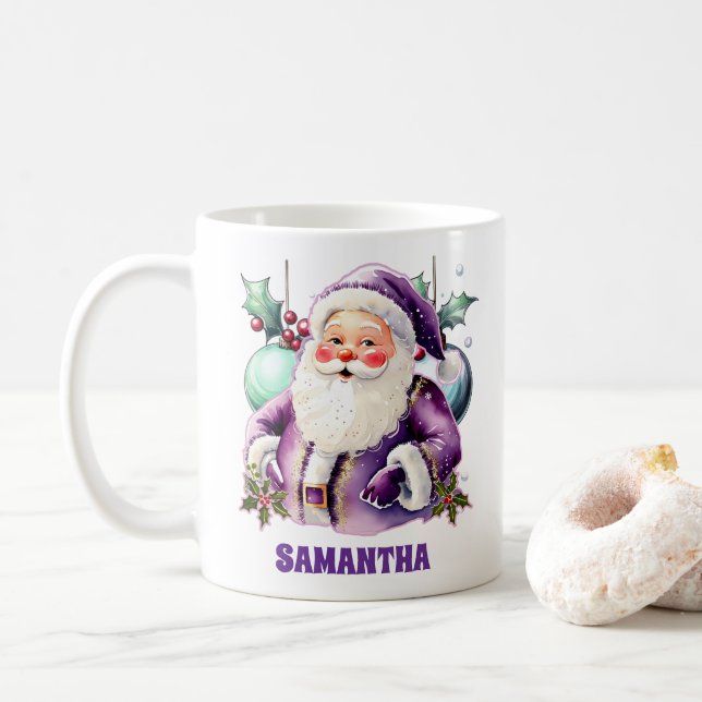 Mug Enfant de Noël du Père Noël pourpre Chocolat chaud (Avec donut)