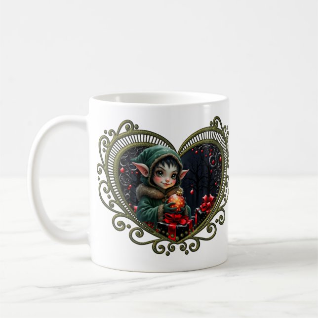 Mug Enfant Elfe mignon en manteau à capuchon vert (Gauche)