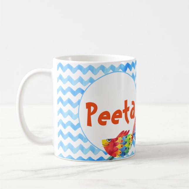 Mug Enfant nommé personnalisé d'aquarelle de mer de (Gauche)