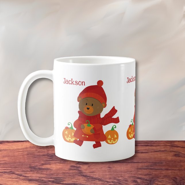 Mug Enfant Ours Brun Mignon Automne (Cute brown bear kid fall cocoa mug .)