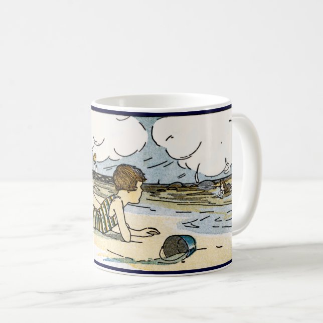 Mug Enfant sur la plage Art Vintage (Devant droit)