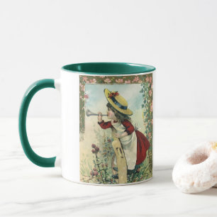 Mug Enfant victorienne vintage, fille soufflant dans u