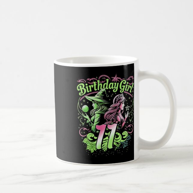 Mug Enfants 11e Anniversaire Sorcière rose et vert 11  (Droite)